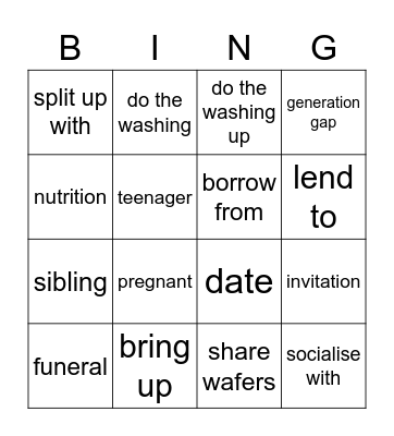 Życie prywatne unit 3 Bingo Card