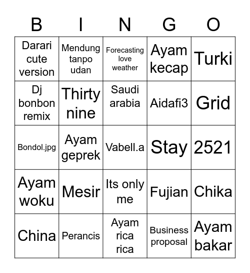 Untitled Bingo Card