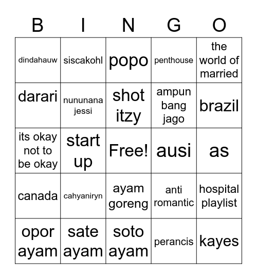 Untitled Bingo Card