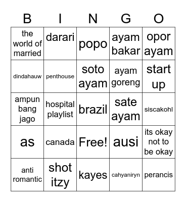 Untitled Bingo Card