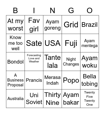 Untitled Bingo Card