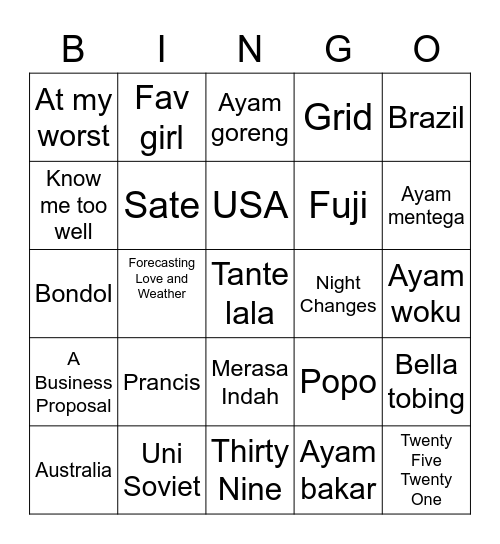 Untitled Bingo Card