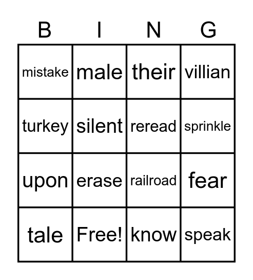 syllables Bingo Card