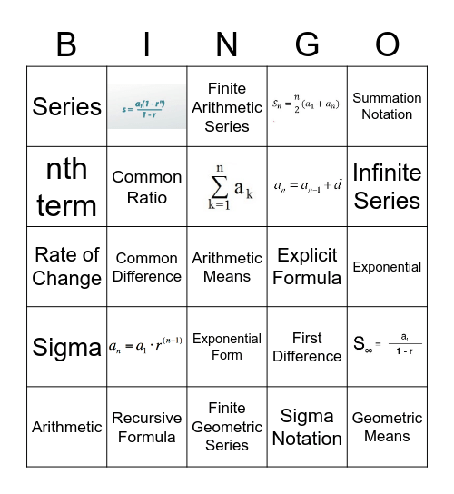 10.2 - 10.3 Sequences and Series Bingo Card