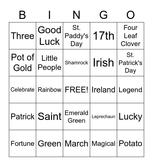 St. Patrick's Day Bingo Card