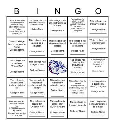 WHS College Fair Bingo Card