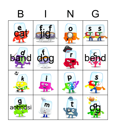 Alphablocks Phase 2 Bingo Card
