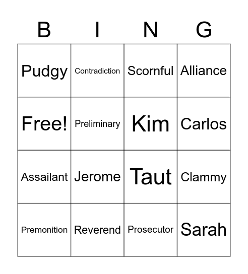 Ghost Boys vocab Bingo Card