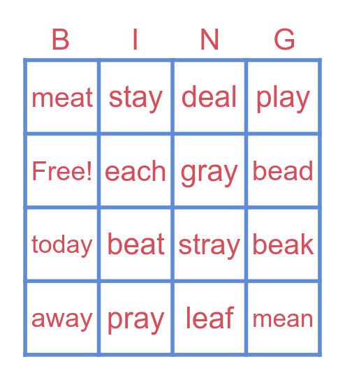 Vowel Team Bingo Card