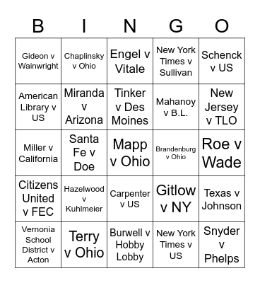 Civil Liberties Bingo Card