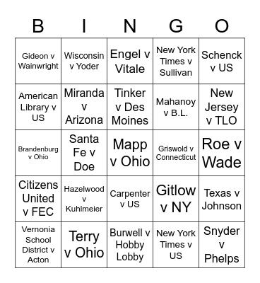 Civil Liberties Bingo Card