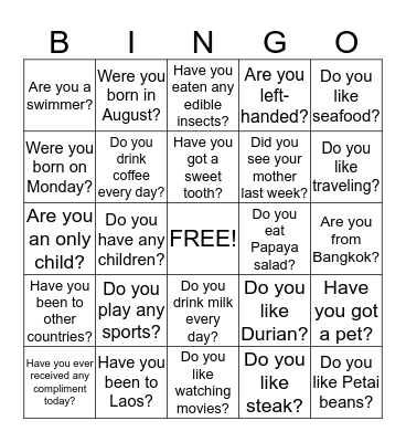 Getting to Know YOu Bingo Card