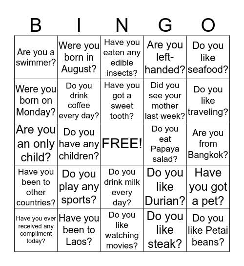 Getting to Know YOu Bingo Card