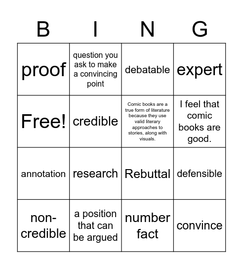 Argument Bingo Card