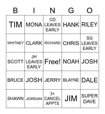 C&M Snow Day Bingo Card