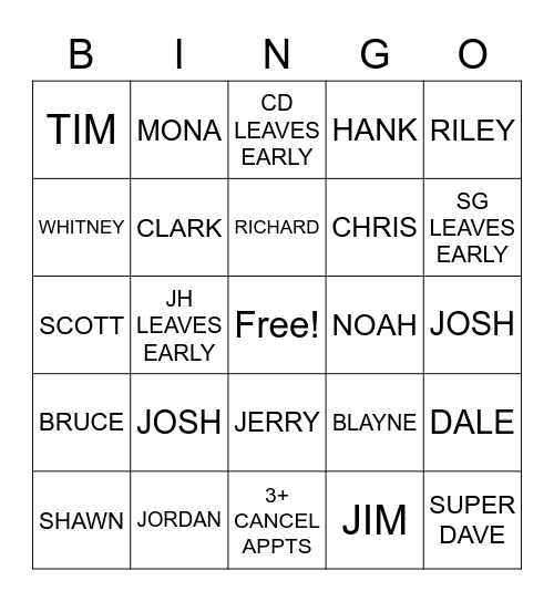 C&M Snow Day Bingo Card