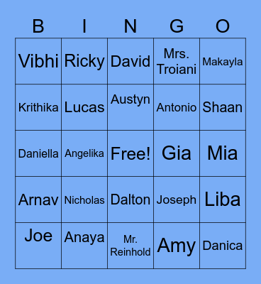 Reinhold/Troiani 2021-2022 Bingo Card