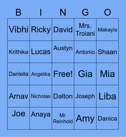 Reinhold/Troiani 2021-2022 Bingo Card