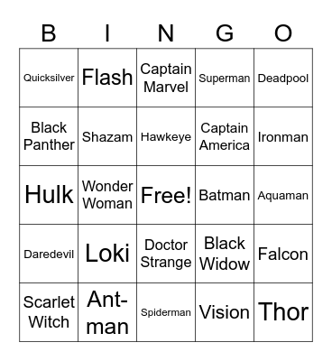 Superhero Bingo Card