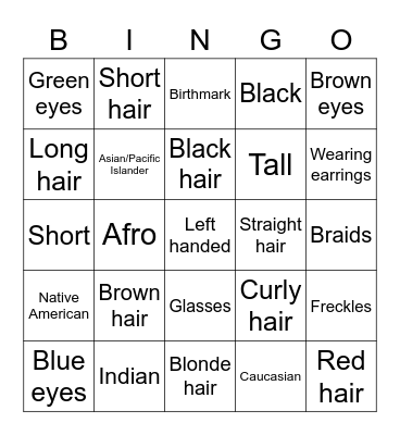 Physical description Bingo Card