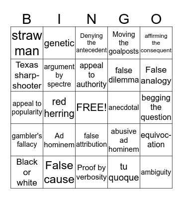 Fallacy bingo at election time Bingo Card