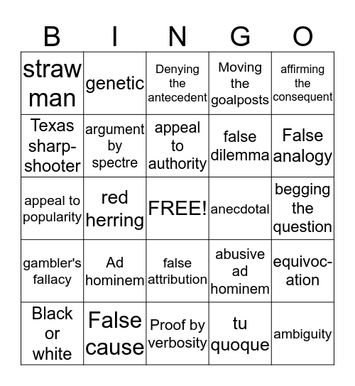 Fallacy bingo at election time Bingo Card