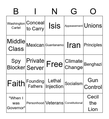 GOP Debate 2016 Bingo Card