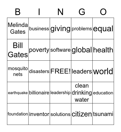 Gates Foundation Bingo Card