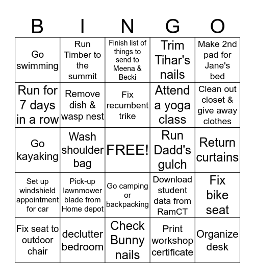 Aramati's August Bingo Card Bingo Card