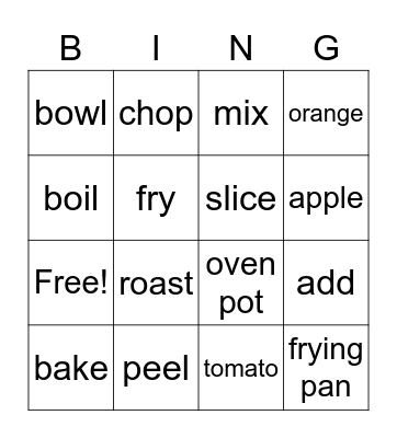 Unit 6 - Cooking Bingo Card