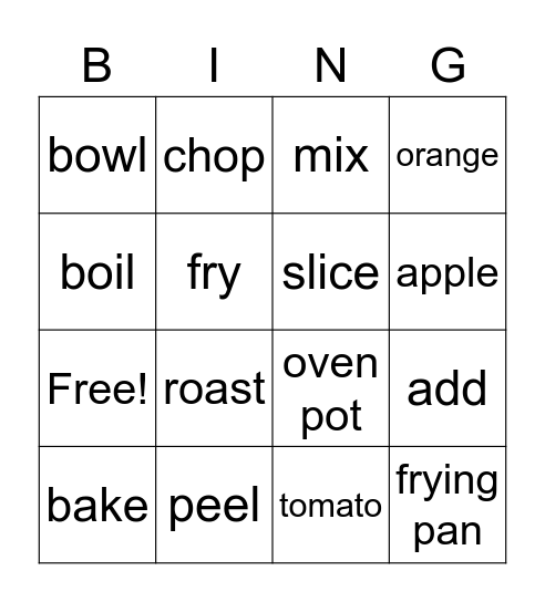 Unit 6 - Cooking Bingo Card