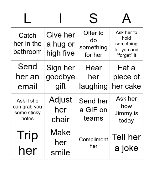 Lisa Bingo Card