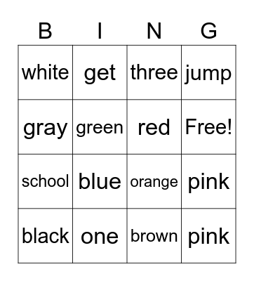 Color words Bingo Card