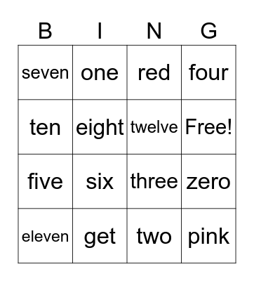 Color words Bingo Card