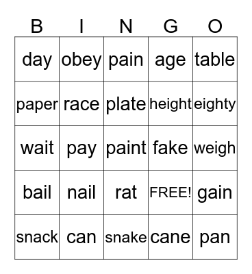 SAY  "A" Bingo Card