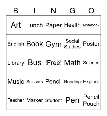 School Bingo Card