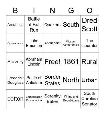 CIVIL WAR BINGO Card