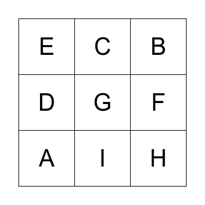Letter Bingo (A - I) Bingo Card