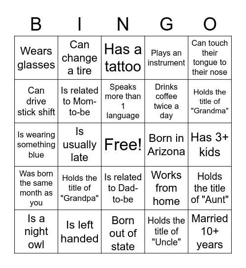 Find the Guest Bingo Card