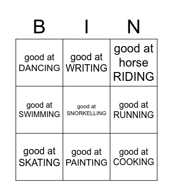 good at + ING Bingo Card