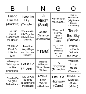 Disney Songs! Bingo Card