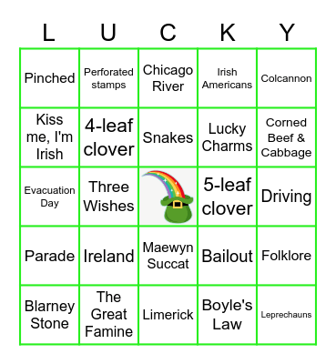 St. Patrick's Day Bingo Card