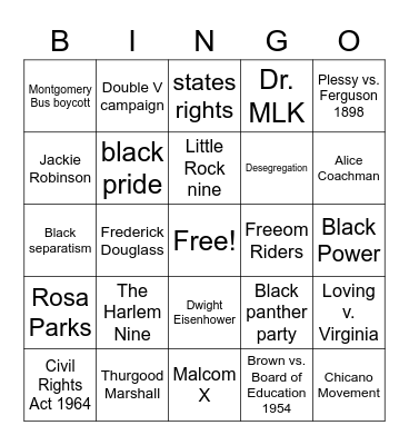 Civil Rights Era Bingo Card