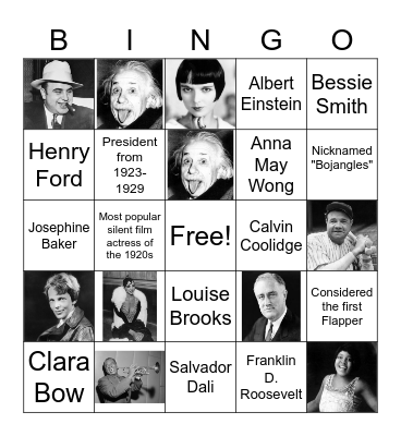 People of the 1920s Bingo Card