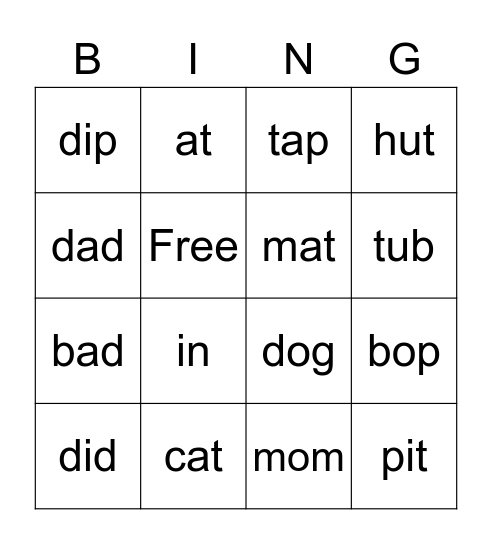 CVC BINGO Card