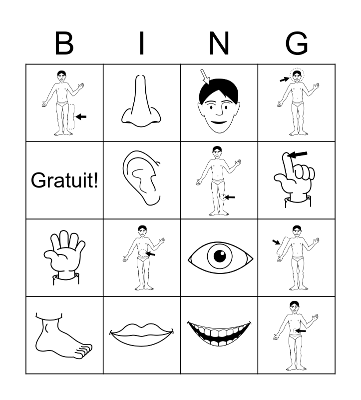 Parties du corps Bingo Card