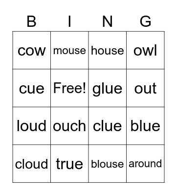 Decodable words: ou Bingo Card