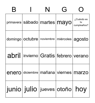 El Calendario Bingo Card
