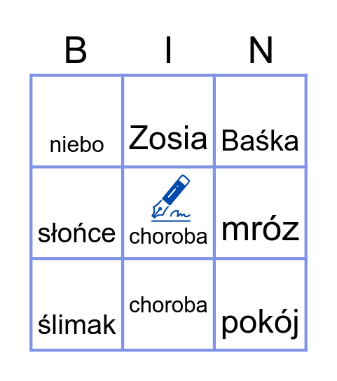 wyrazy Bingo Card