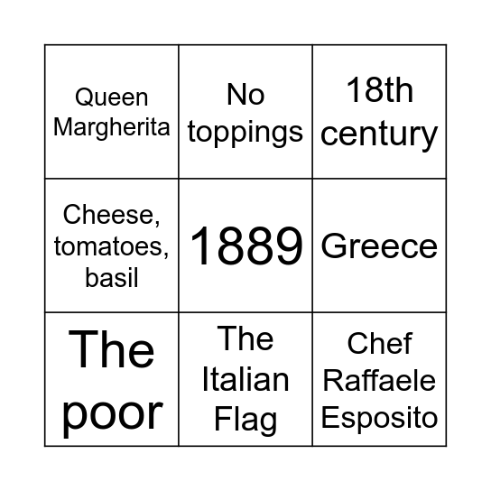 The History of Pizza Bingo Card